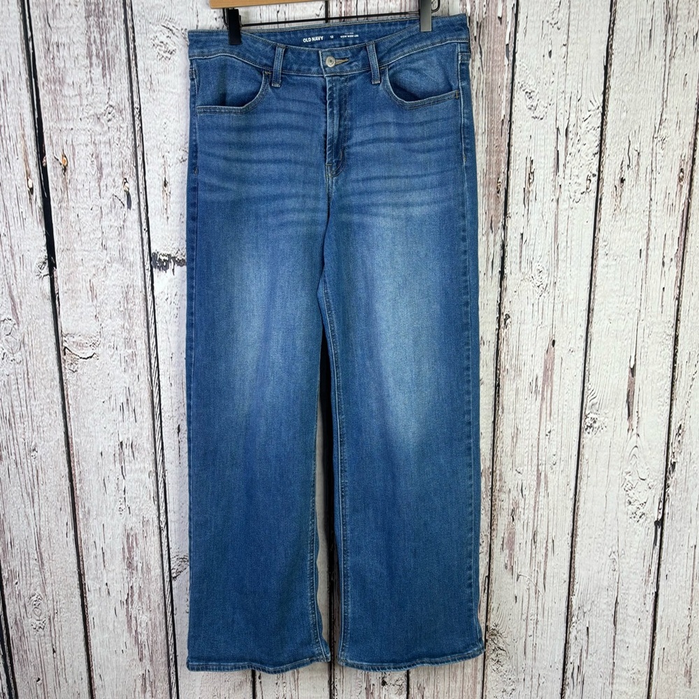 Old Navy Size 12 High Rise WOW Wide Leg Jeans Medium Wash Blue Denim‎ “New Moon”